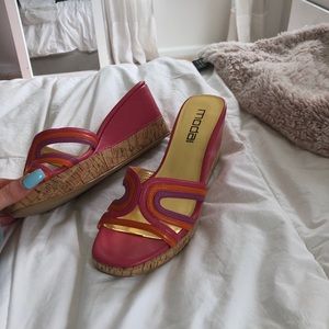 moda spana platform heeled pink and Orange sandals
